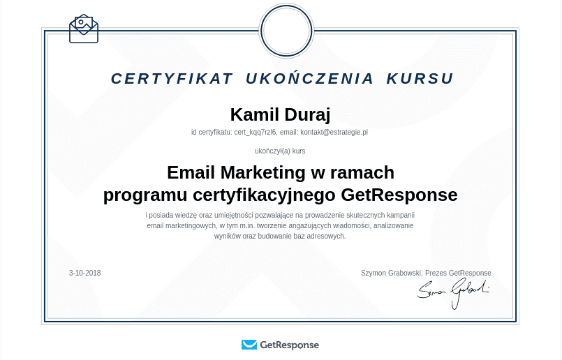 certyfikat e-mail marketing estrategie.pl