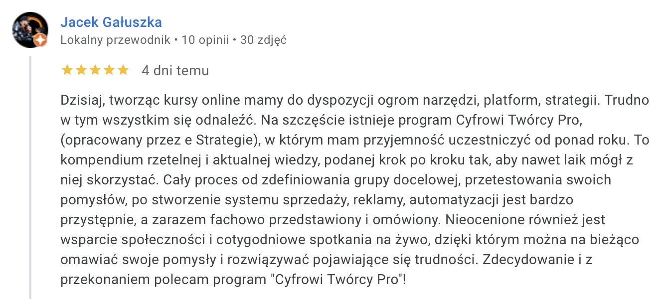 Jacek Gałuszka opinia Google