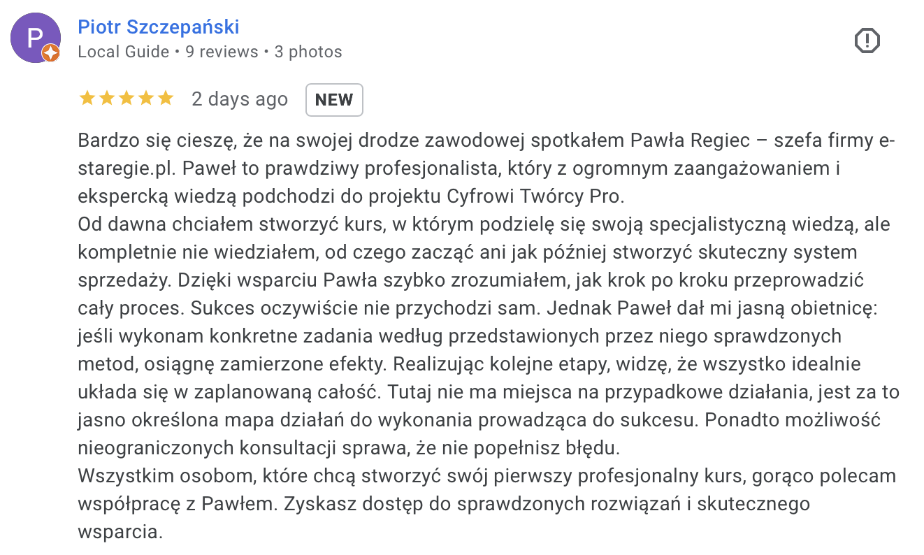 Piotr Szczepański opinia Google
