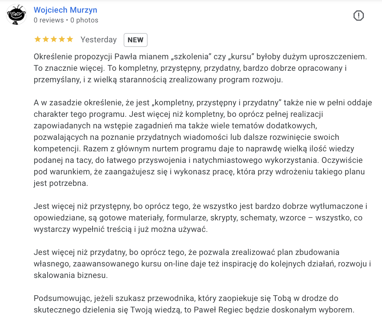 Wojciech Murzyn opinia Google