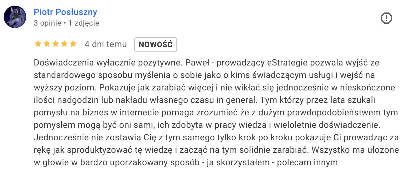 Piotr Posłuszny opinia Google